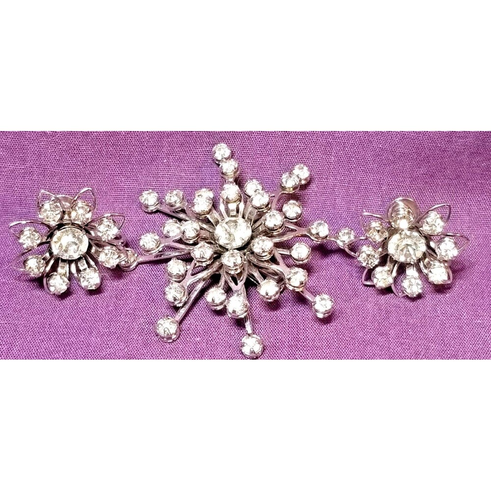 BUGBEE AND NILES (B.N.) Clear Rhinestone PENDANT/ BROOCH & EARRING SET 1940'S